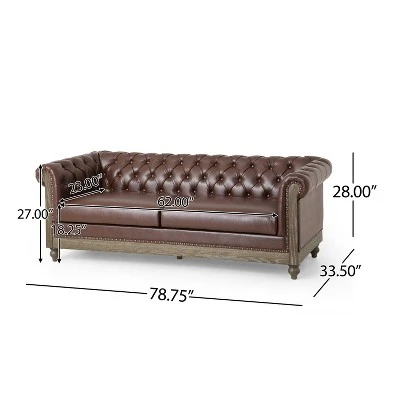 Castalia Chesterfield Tufted 3 Seater Sofa with Nailhead Trim Dark Brown/Natural - Christopher Knight Home Castalia Chesterfield Tufted 3 Seater Sofa With Nailhead Trim Dark Brown/Natural - Christopher Knight Home -Home Furn Store GUEST d5581e63 7838 4596 91cb de254ff2fa53