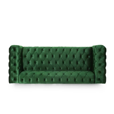 Sagewood Contemporary Velvet Tufted 3 Seater Sofa Emerald/Espresso - Christopher Knight Home Sagewood Contemporary Velvet Tufted 3 Seater Sofa Emerald/Espresso - Christopher Knight Home -Home Furn Store GUEST da7d69f2 8bf2 4b4a bd05 09744fa197e2