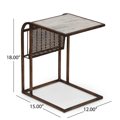 Zeyer Boho Glam Handcrafted Marble Top C-Shaped Side Table with Magazine Rack Natural White/Antique Brass - Christopher Knight Home Zeyer Boho Glam Handcrafted Marble Top C-Shaped Side Table With Magazine Rack Natural White/Antique Brass - Christopher Knight Home -Home Furn Store GUEST dab505c5 8cd4 4d07 b92a 257116651d45