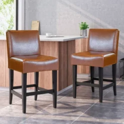 Set Of 2 25.5" Lopez Leather Counter Height Barstools - Christopher Knight Home -Home Furn Store GUEST dbf5b48c 37b9 4709 8095 2ad5472915b3