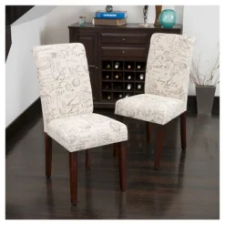 Set Of 2 French Handwriting Linen Dining Chair Beige - Christopher Knight Home -Home Furn Store GUEST dda1570f 0bac 405f 9a95 30539fa5e175