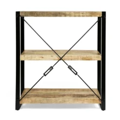 Brinkley Modern Industrial Handcrafted 3 Shelf Mango Wood Shelving Unit Natural/Black - Christopher Knight Home -Home Furn Store GUEST e3bd5a0c 9313 462e 86e1 ce4487166af5
