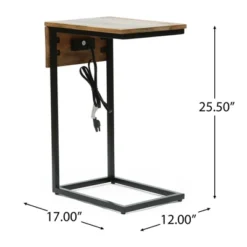 Oceola Modern Industrial Handcrafted Mango Wood C Shaped Side Table With Charging Port Natural/Black - Christopher Knight Home -Home Furn Store GUEST e742f58e 02e7 472a a9e5 0a323aabc98c