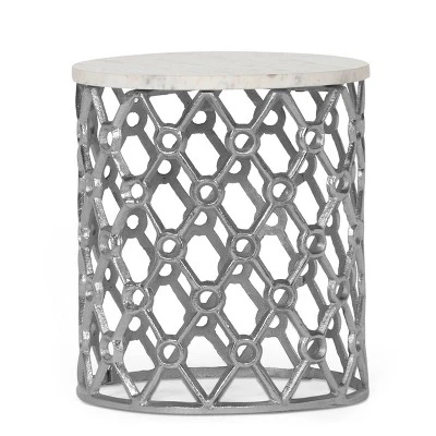 Lenhart Modern Glam Handcrafted Marble Top Aluminum Side Table Nickel/White - Christopher Knight Home Lenhart Modern Glam Handcrafted Marble Top Aluminum Side Table Nickel/White - Christopher Knight Home -Home Furn Store GUEST e9e8a4dc 2ae2 4b82 8edd c5b431e6cd83