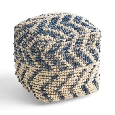 Freesia Boho Wool and Cotton Large Ottoman Pouf White/Blue - Christopher Knight Home Freesia Boho Wool And Cotton Large Ottoman Pouf White/Blue - Christopher Knight Home -Home Furn Store GUEST ec2bf17b 726c 4100 ac50 1f2e16226015