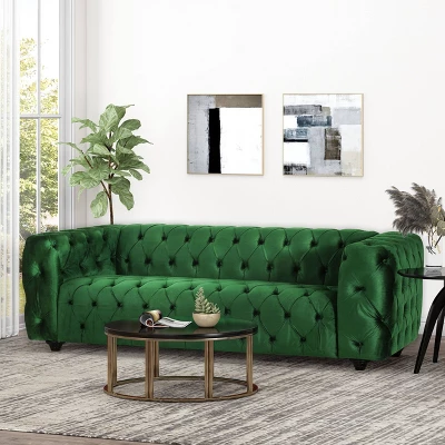 Sagewood Contemporary Velvet Tufted 3 Seater Sofa Emerald/Espresso - Christopher Knight Home Sagewood Contemporary Velvet Tufted 3 Seater Sofa Emerald/Espresso - Christopher Knight Home -Home Furn Store GUEST f086299c 765e 4eaf 9857 2dc9e80eafe2