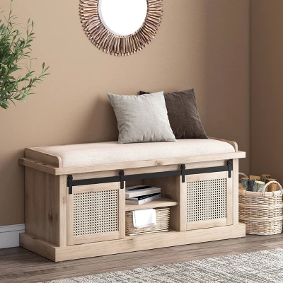 Niemi Rustic Storage Bench with Cushion Beige/ Natural/Black - Christopher Knight Home Niemi Rustic Storage Bench With Cushion Beige/ Natural/Black - Christopher Knight Home -Home Furn Store GUEST f9f5d199 832e 4751 a120 933732d689ed